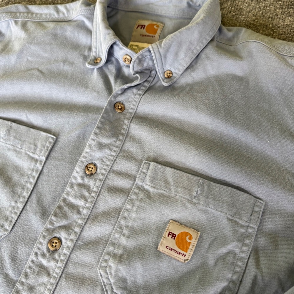 Carhartt FR Shirt Mens Large Flame Resistant Cotton Workwear Blue 101698 465